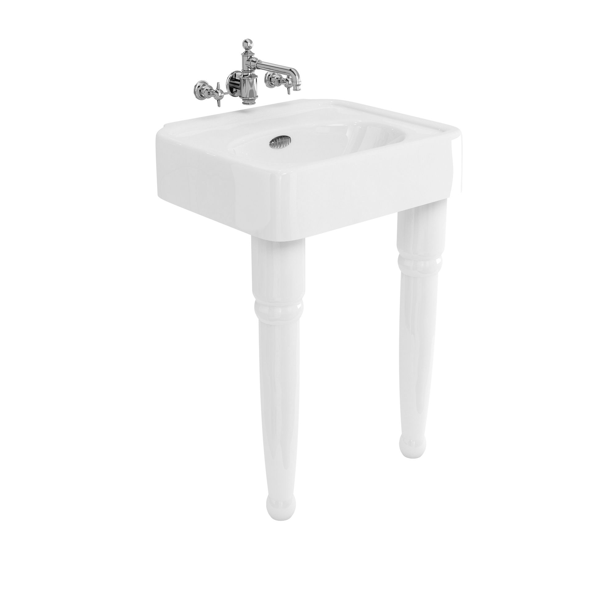Arcade 600mm basin with chrome overflow & ceramic console legs 